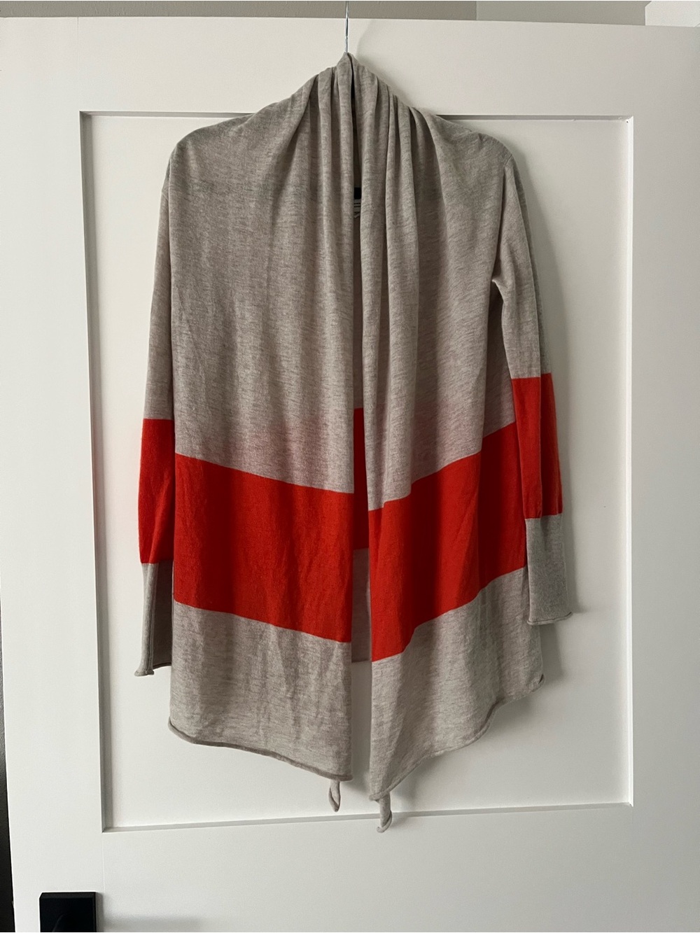 Club Monaco Gray and Orange Striped Open Cardigan